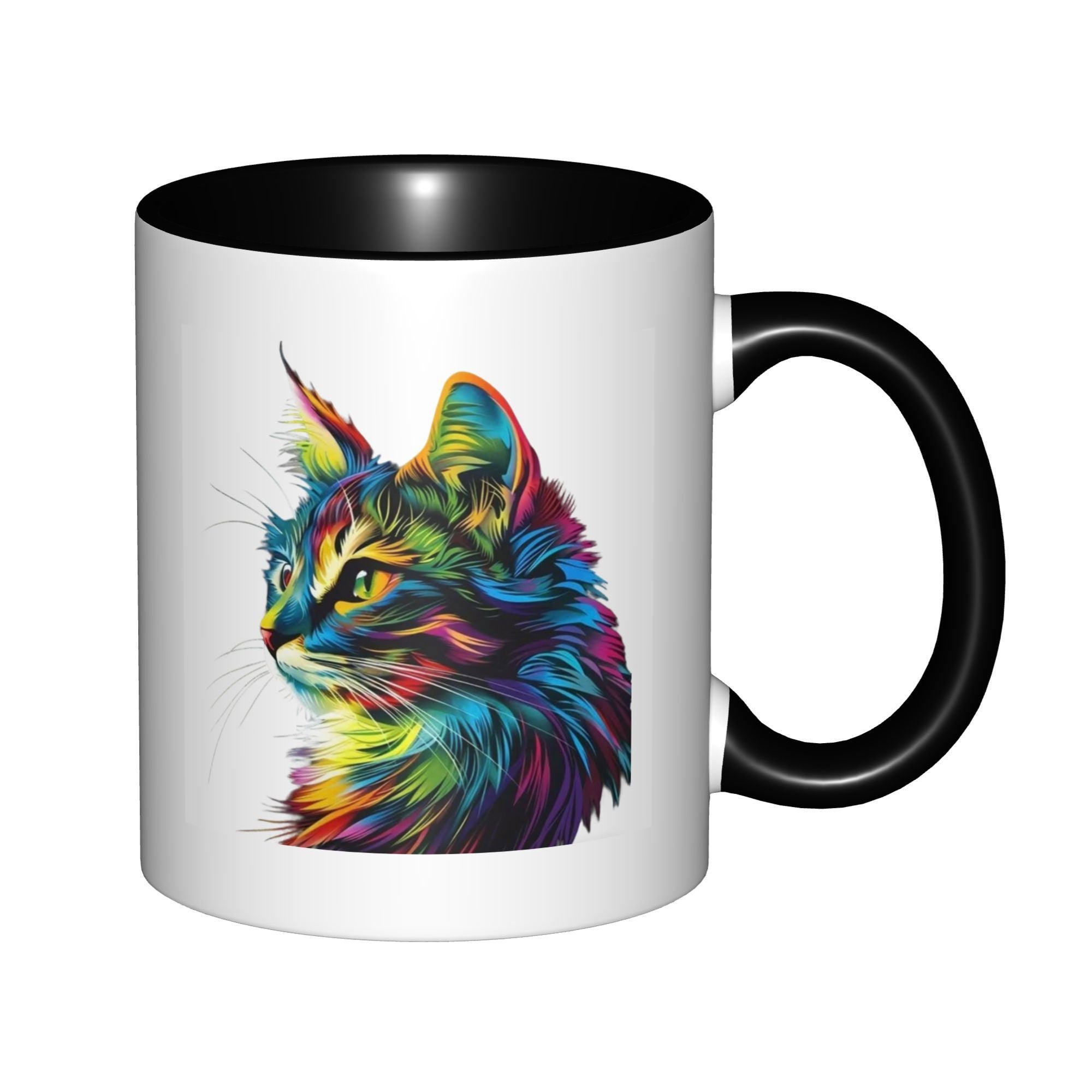 Tailorly Black Accent 11 oz Mug - rainbow cat head