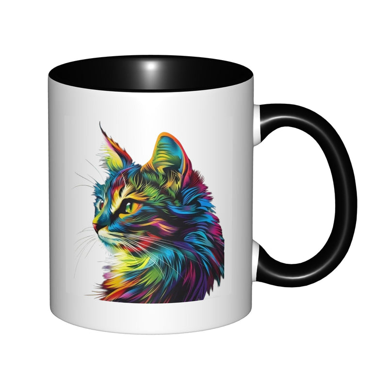 Tailorly Black Accent 11 oz Mug - rainbow cat head