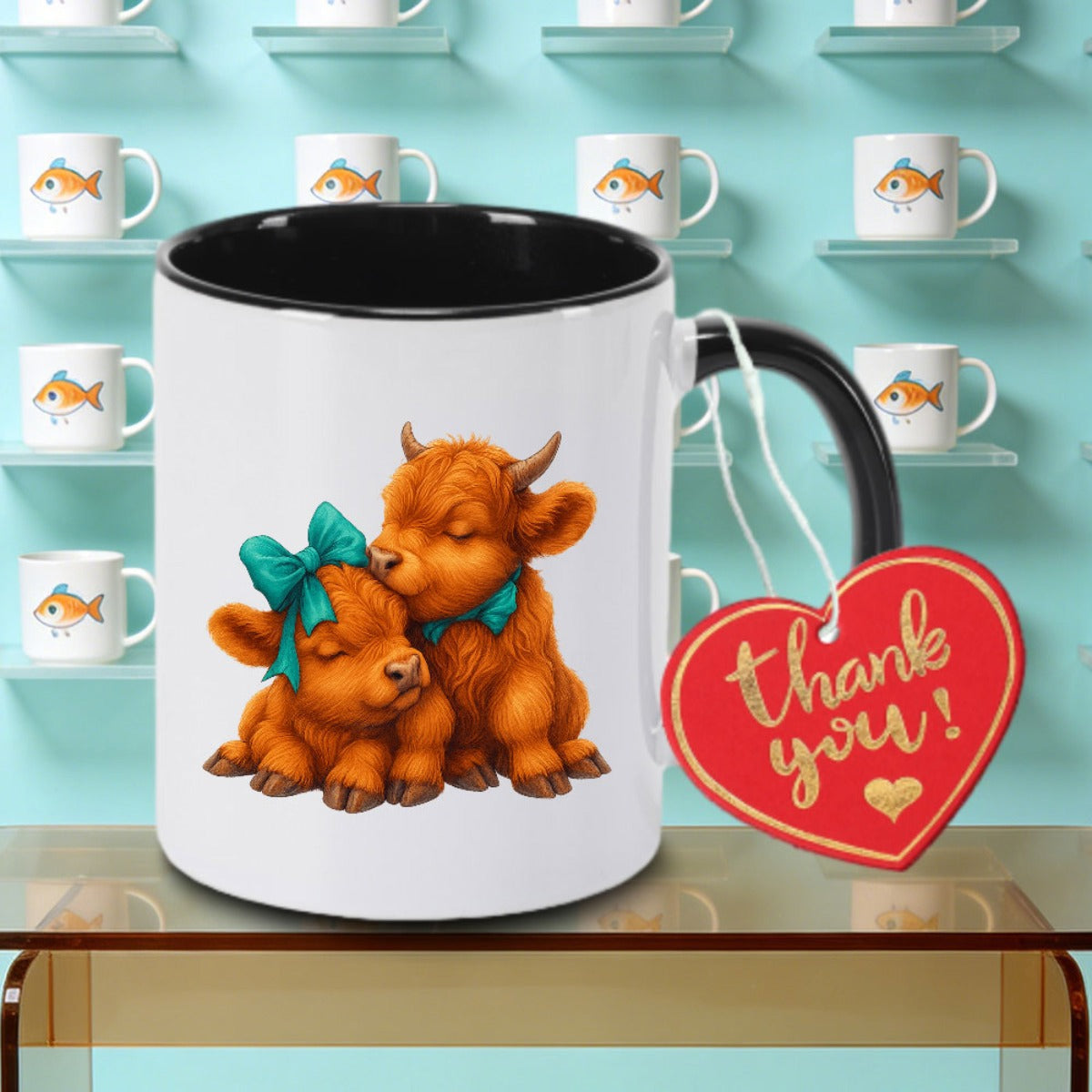 Tailorly Black Accent 11 oz Mug - A Single Highland Cow
