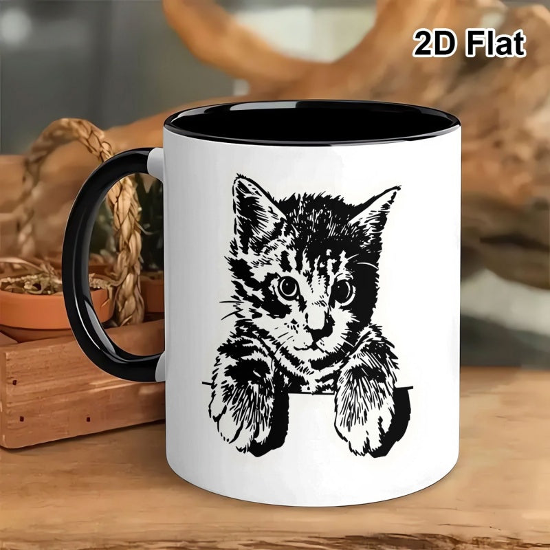 Tailorly Black Accent 11 oz Mug - black and white kitten peeking