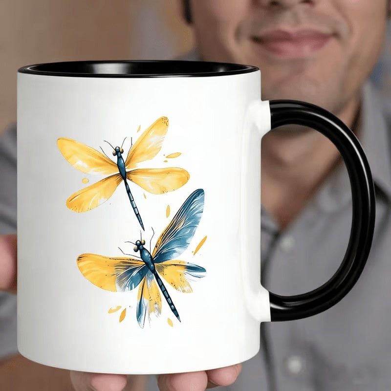 Tailorly Black Accent 11 oz Mug - yellow dragonfly