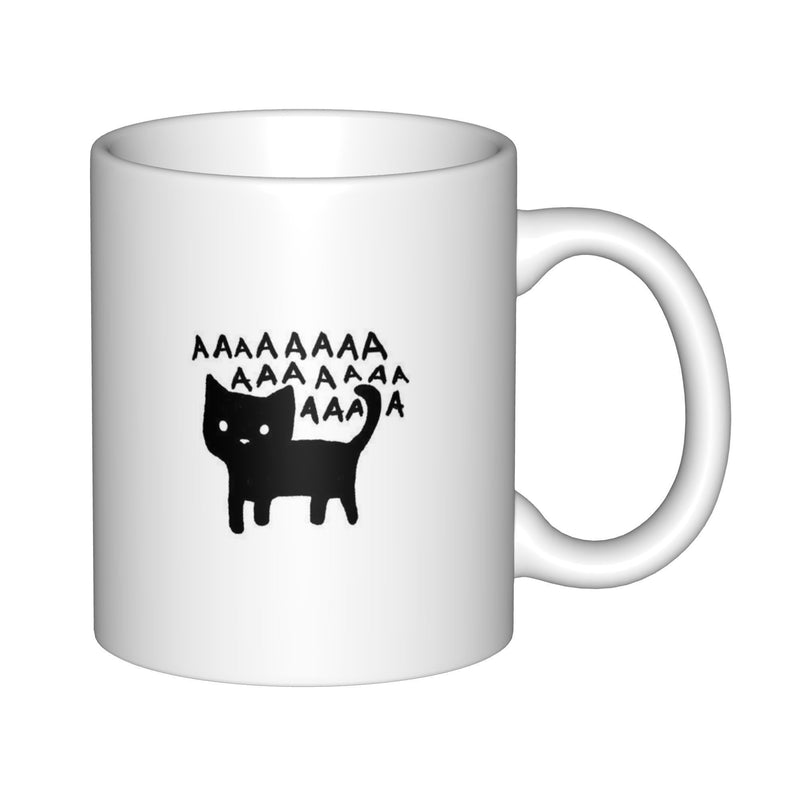 Tailorly White Ceramic 11 oz Mug - Aaaaaaaa Simple Black Silhouette Of A Screaming Cartoon Pet Cat