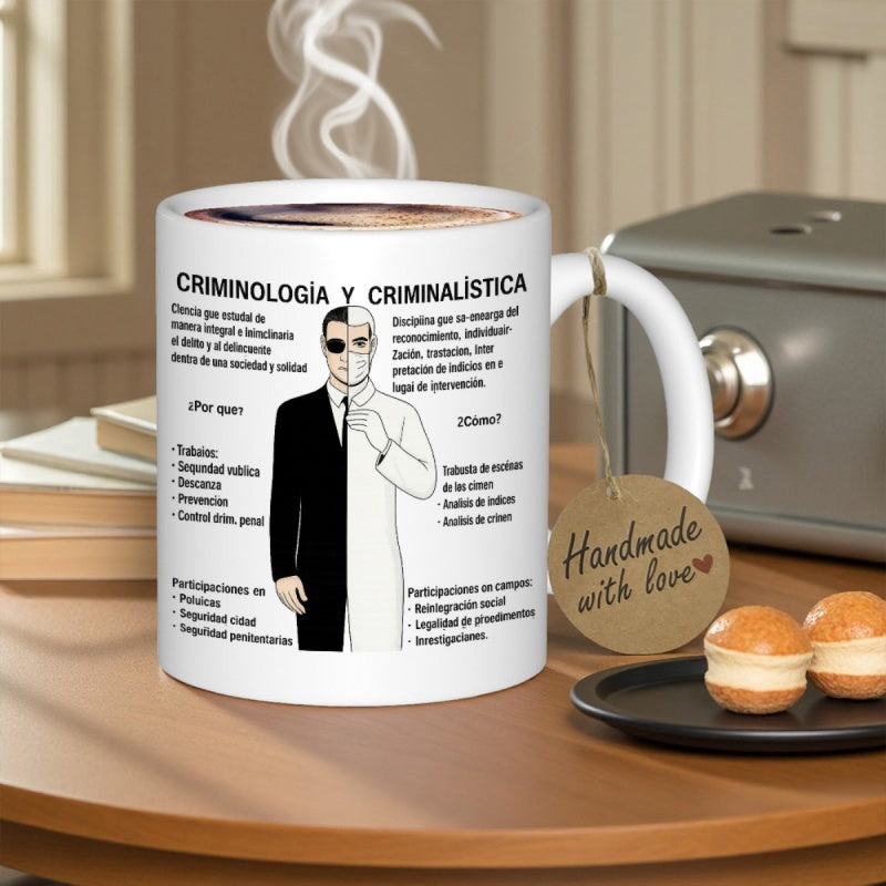 Tailorly White Ceramic 11 oz Mug - Split Figure Wearing Black Formal Suit And White Medical Lab Coat Man