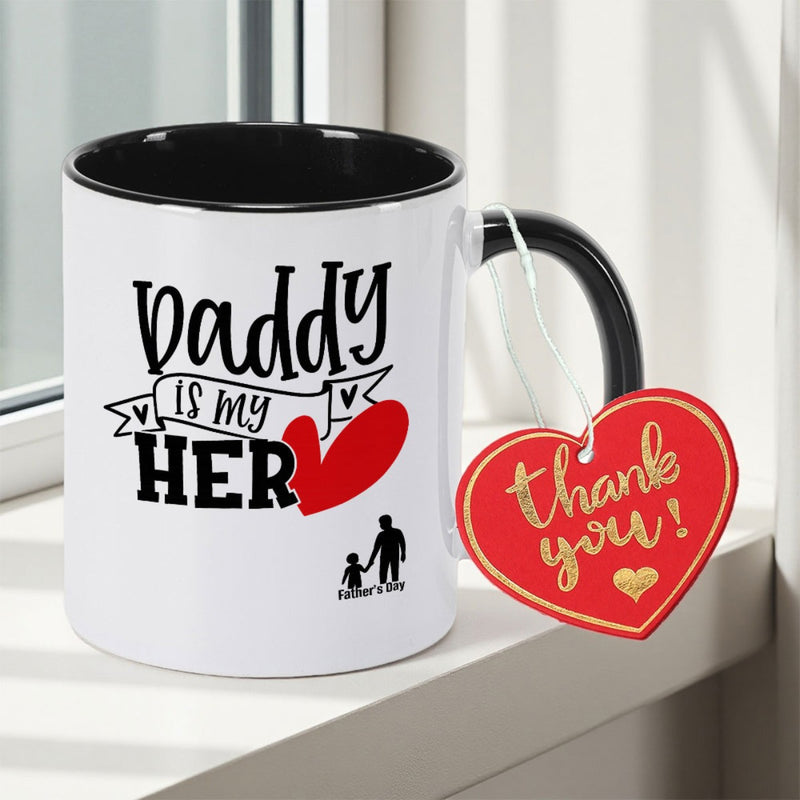 Tailorly Black Accent 11 oz Mug - Daddy Is My HER with Hearts Print