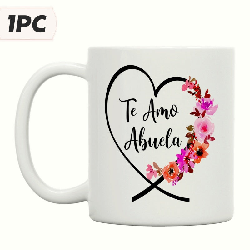 Tailorly White Ceramic 11 oz Mug - Minimalist Elegant Floral Design With Black Outline And Blooming Flowers Heart