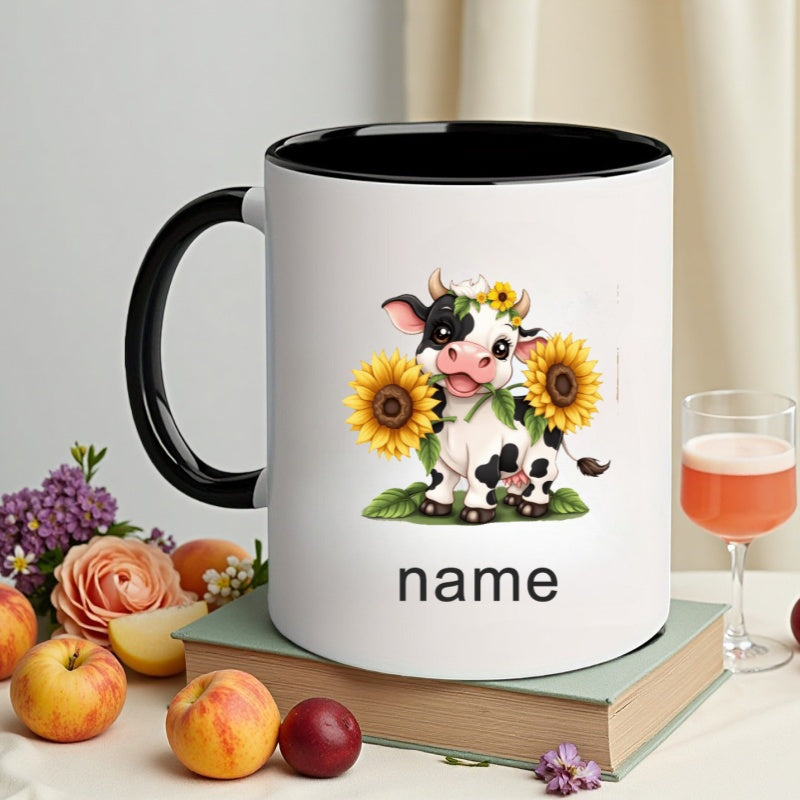 Tailorly Black Accent 11 oz Mug - cow pattern with name text