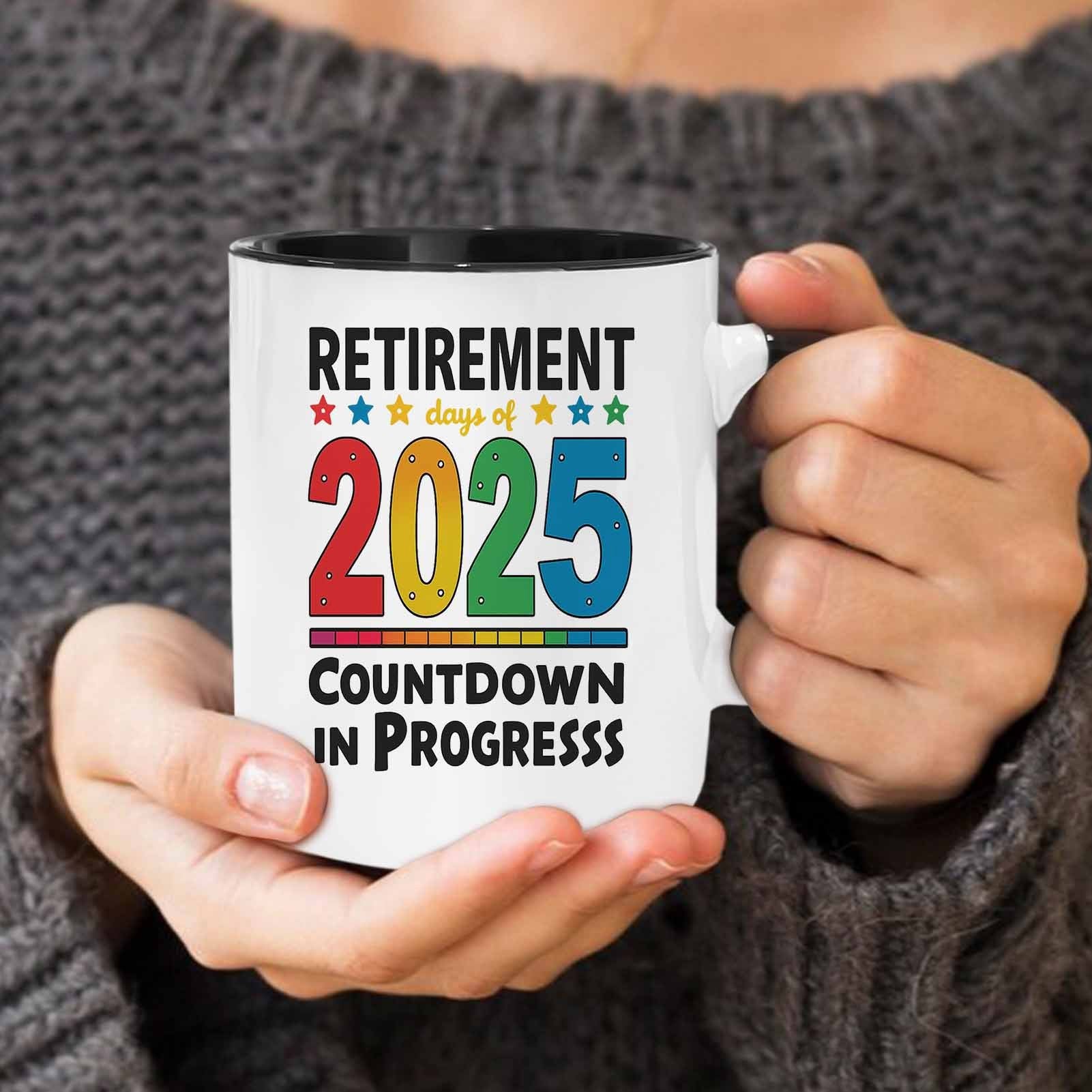 Tailorly Black Accent 11 oz Mug - rainbow retirement 2025 countdown