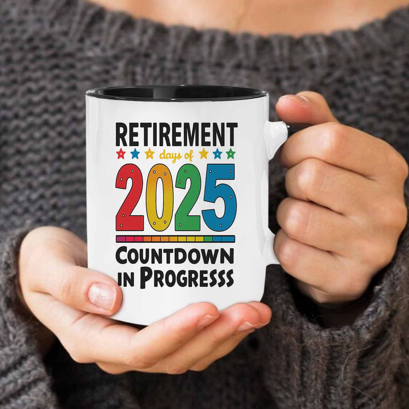 Tailorly Black Accent 11 oz Mug - rainbow retirement 2025 countdown