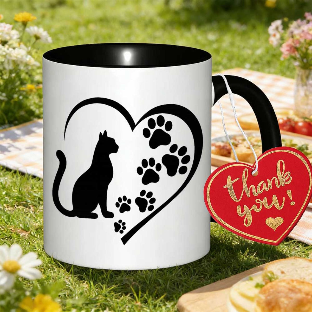 Tailorly Black Accent 11 oz Mug - heart shaped cat paw