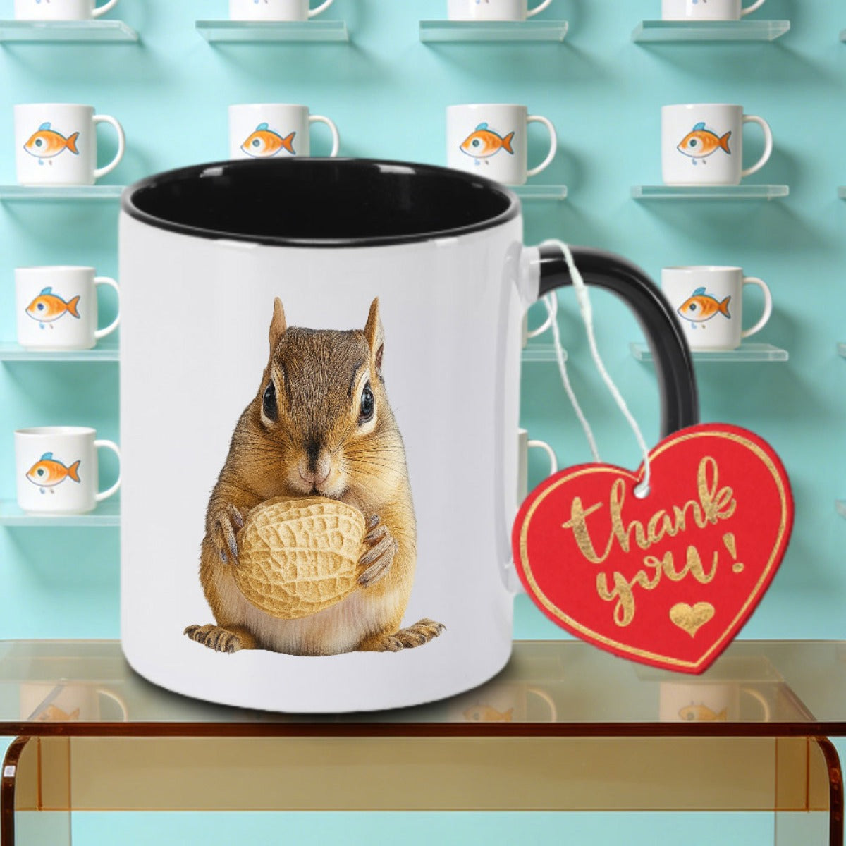Tailorly Black Accent 11 oz Mug - Squirrel on a Peanut