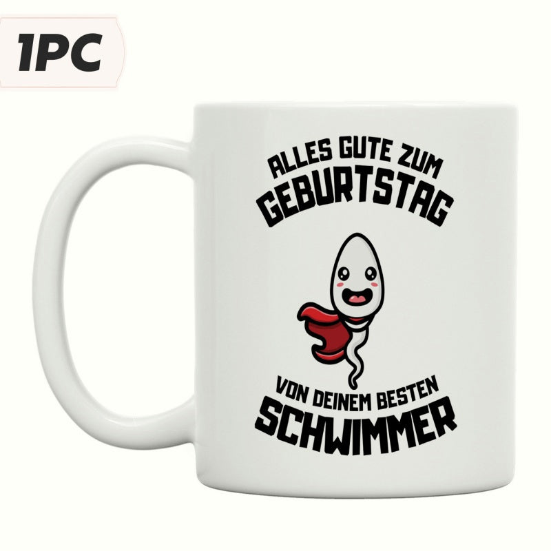 Tailorly White Ceramic 11 oz Mug - Humorous Cartoon Sperm Character Wearing Red Superhero Cape On