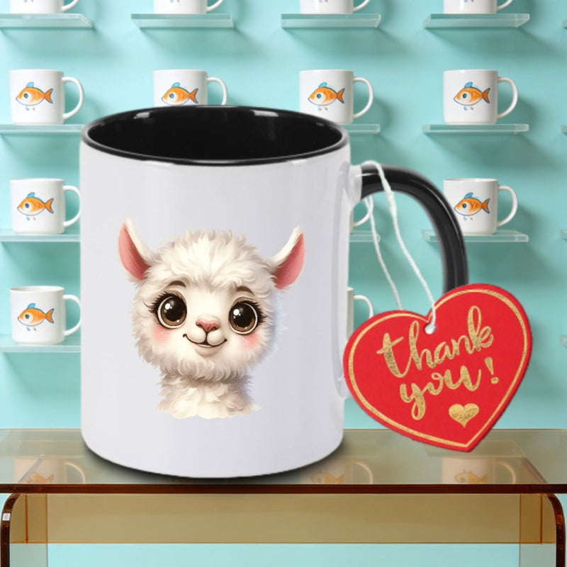 Tailorly Black Accent 11 oz Mug - Cartoon Alpaca