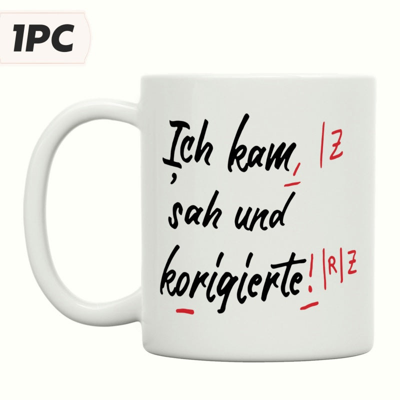 Tailorly White Ceramic 11 oz Mug - Minimalist Handwritten Text Combined With Red Academic Correction Symbols Over