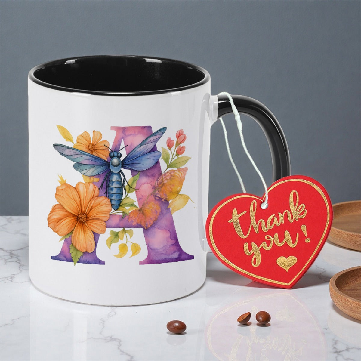 Tailorly Black Accent 11 oz Mug - floral print