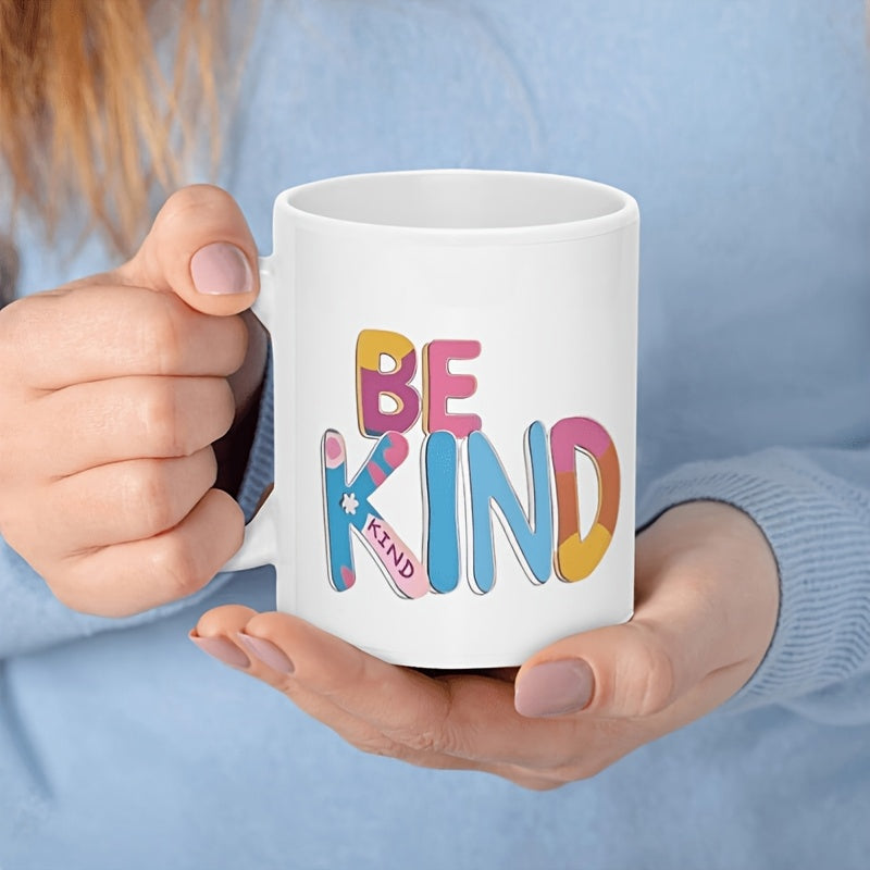 Tailorly White Ceramic 11 oz Mug - Be Kind Colorful Bubbly Letters Featuring Playful Patterns In Vibrant Pastel Tones Mug