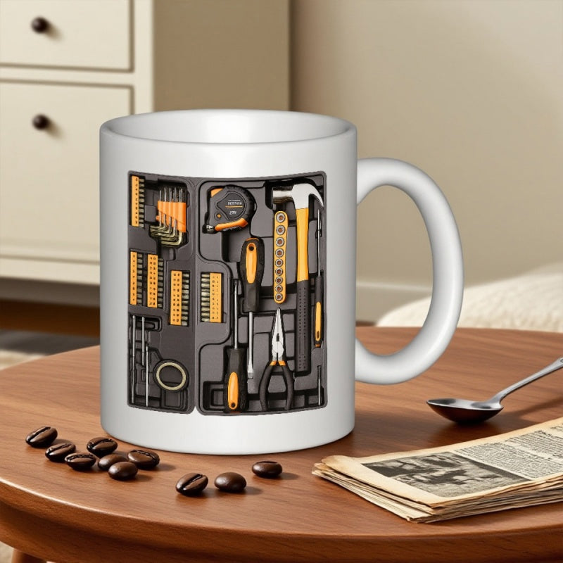 Tailorly White Ceramic 11 oz Mug - Organized Industrial Maintenance Equipment Inside A Protective Black Molded Padded Tool Kit