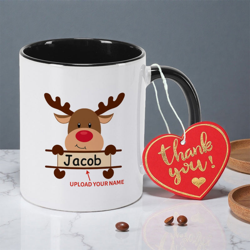 Tailorly Black Accent 11 oz Mug - reindeer christmas print