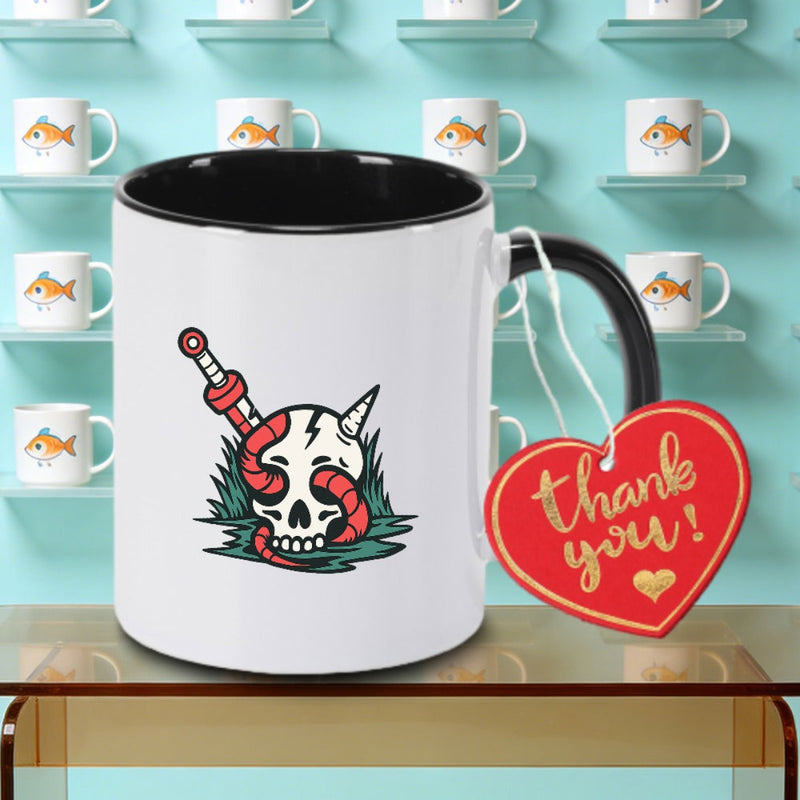 Tailorly Black Accent 11 oz Mug - Gothic skeleton snake design