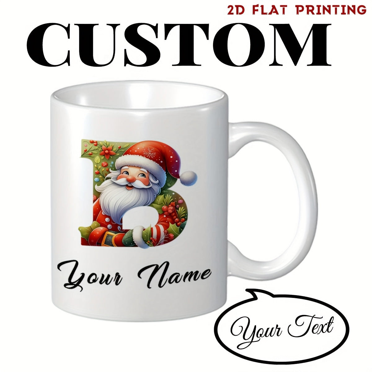 Tailorly White Ceramic 11 oz Mug - Your Name Festive Santa Claus Within Letter B Ceramic Holiday Mug