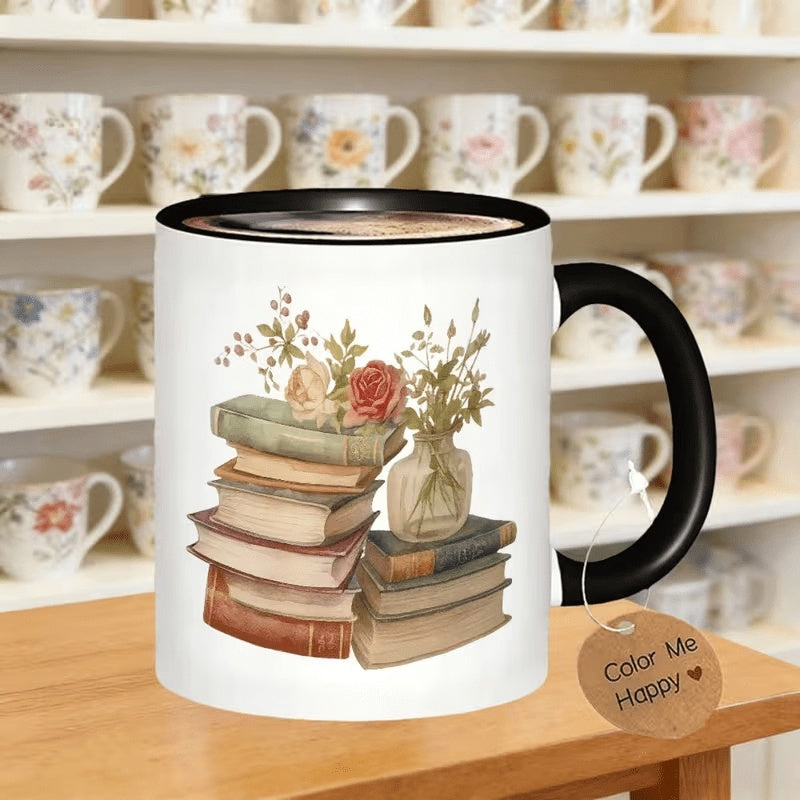 Tailorly Black Accent 11 oz Mug - stacked books