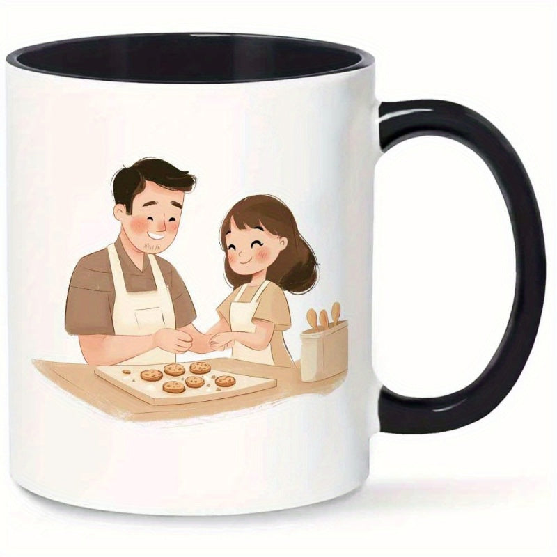 Tailorly Black Accent 11 oz Mug - father daughter baking cookie illustration