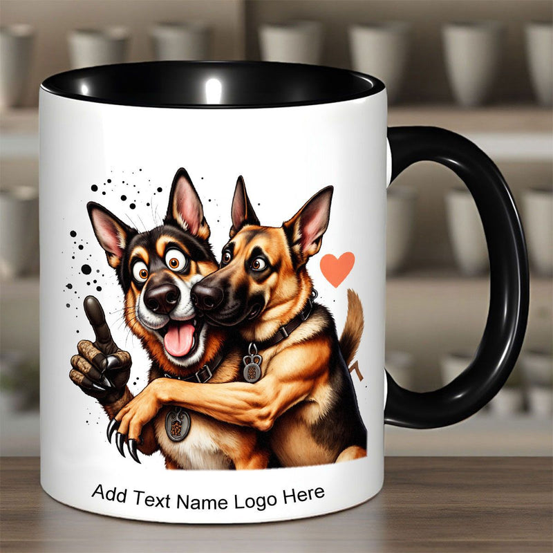 Tailorly Black Accent 11 oz Mug - colorful german shepherd dogs illustration with heart