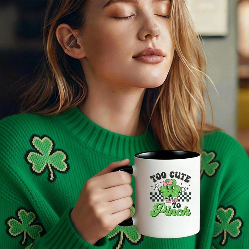 Tailorly Black Accent 11 oz Mug - shamrock checkered pattern