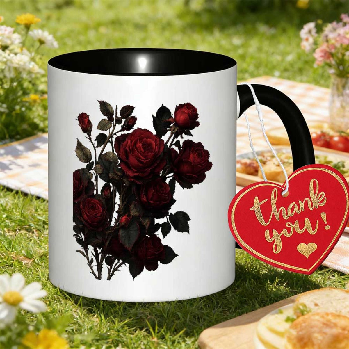 Tailorly Black Accent 11 oz Mug - black and red roses