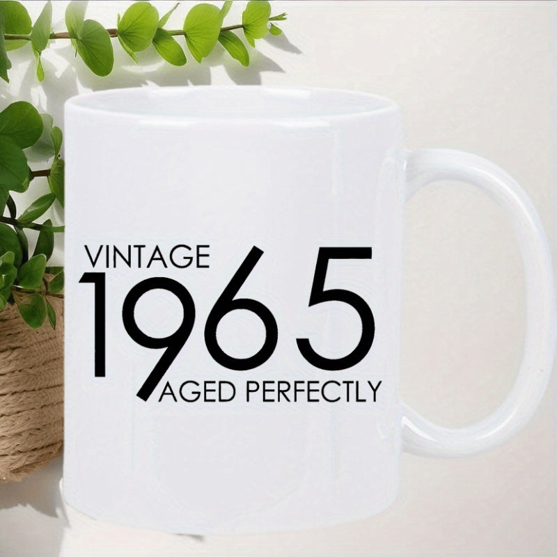 Tailorly White Ceramic 11 oz Mug - Vintage 1965 Aged Perfectly Minimalist Black Typography Printed On A Smooth