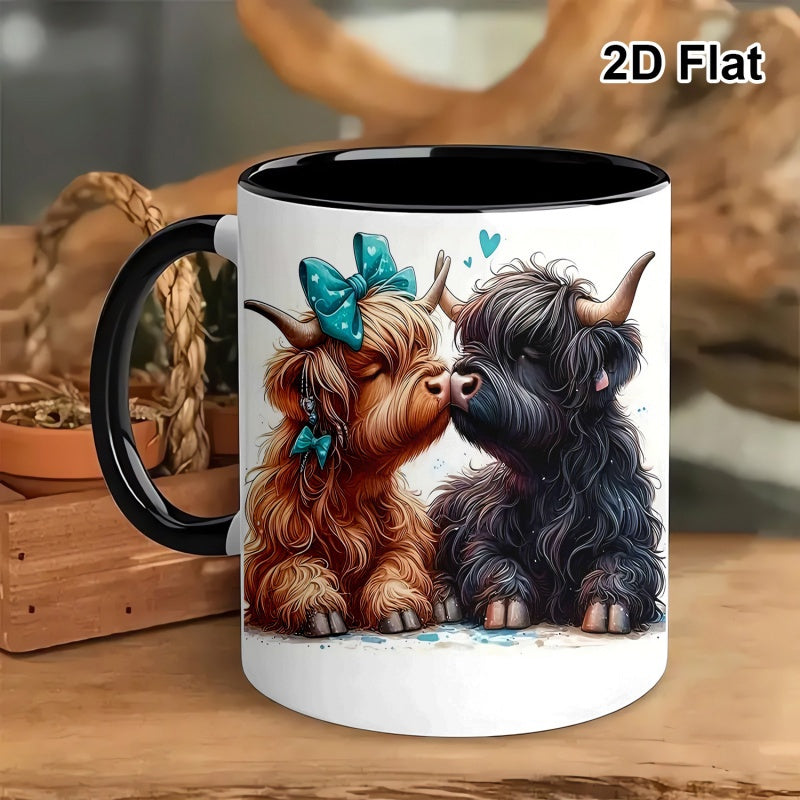 Tailorly Black Accent 11 oz Mug - adorable black white kissing highland cow pair