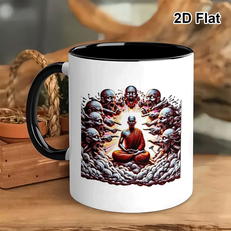 Tailorly Black Accent 11 oz Mug - meditating monk demons