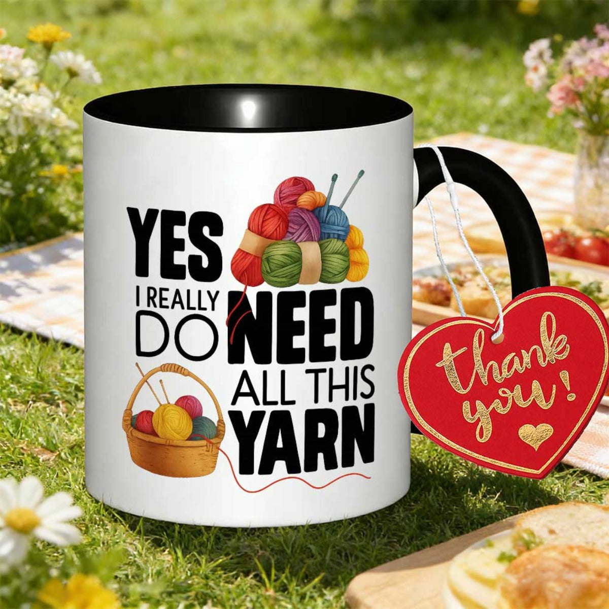 Tailorly Black Accent 11 oz Mug - knitting themed
