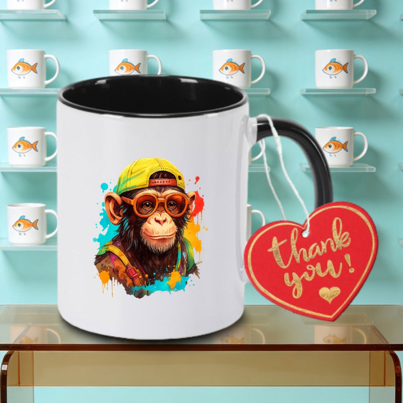 Tailorly Black Accent 11 oz Mug - Cool Glasses monkey Thank You holiday birthday christmas gift Logo