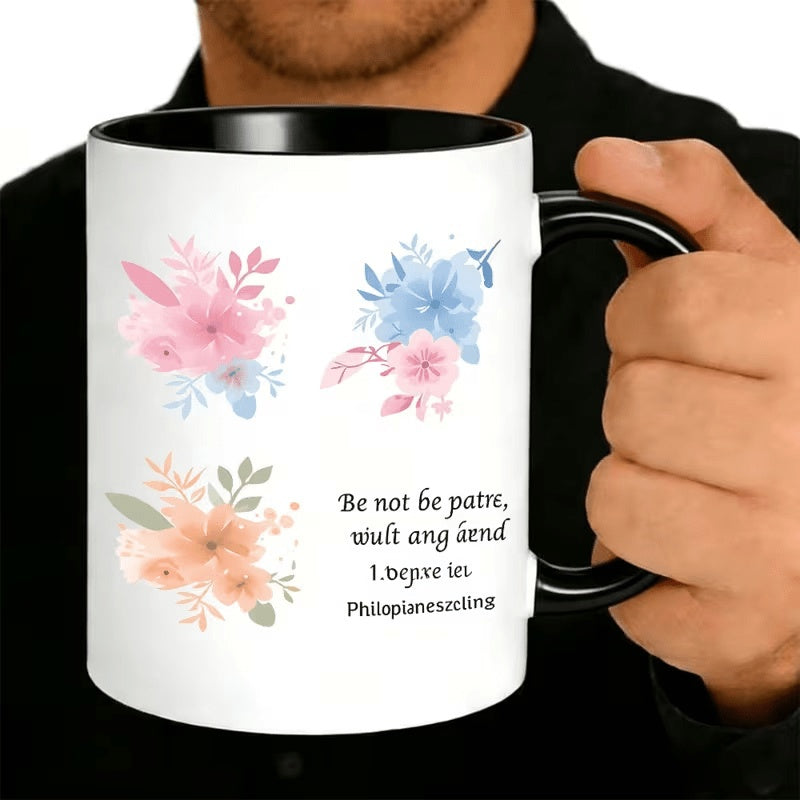 Tailorly Black Accent 11 oz Mug - watercolor scripture with Philippians 4:13 verse