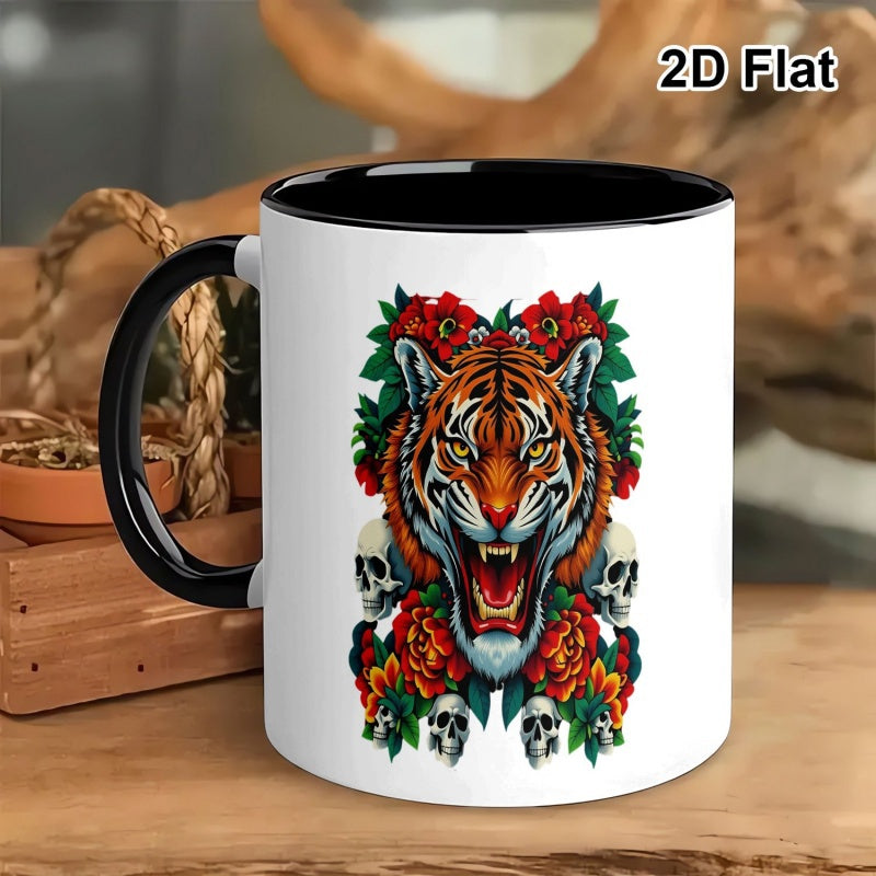 Tailorly Black Accent 11 oz Mug - skull floral print