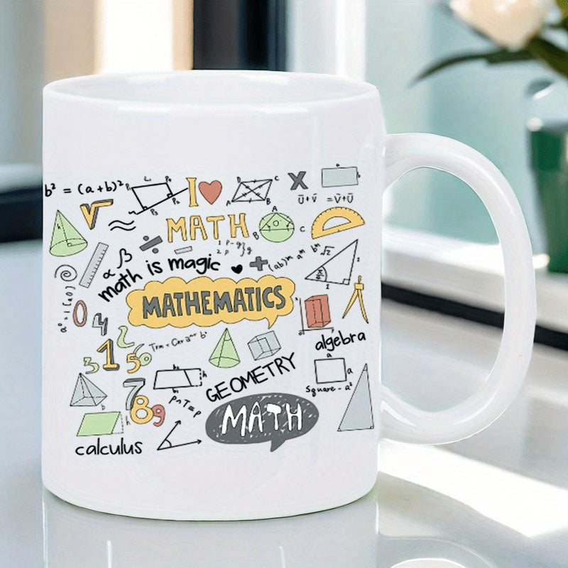 Tailorly White Ceramic 11 oz Mug - I Love Math Math Is Magic Mathematics Geometry Calculus Algebra Hand Drawn Educational Doodles Featuring Formulas And Geometric
