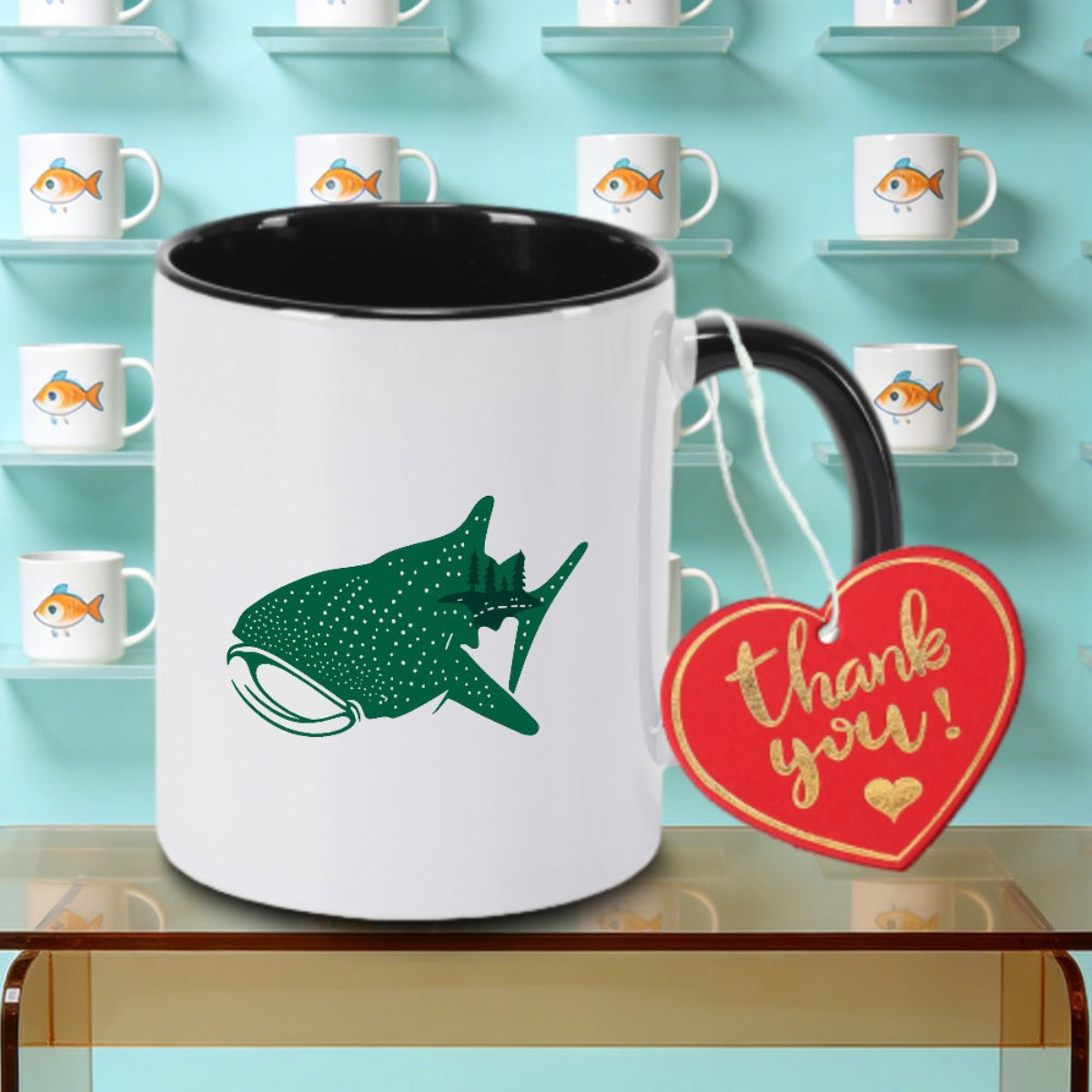 Tailorly Black Accent 11 oz Mug - Peaked Graphic WhiteSha Print Logo