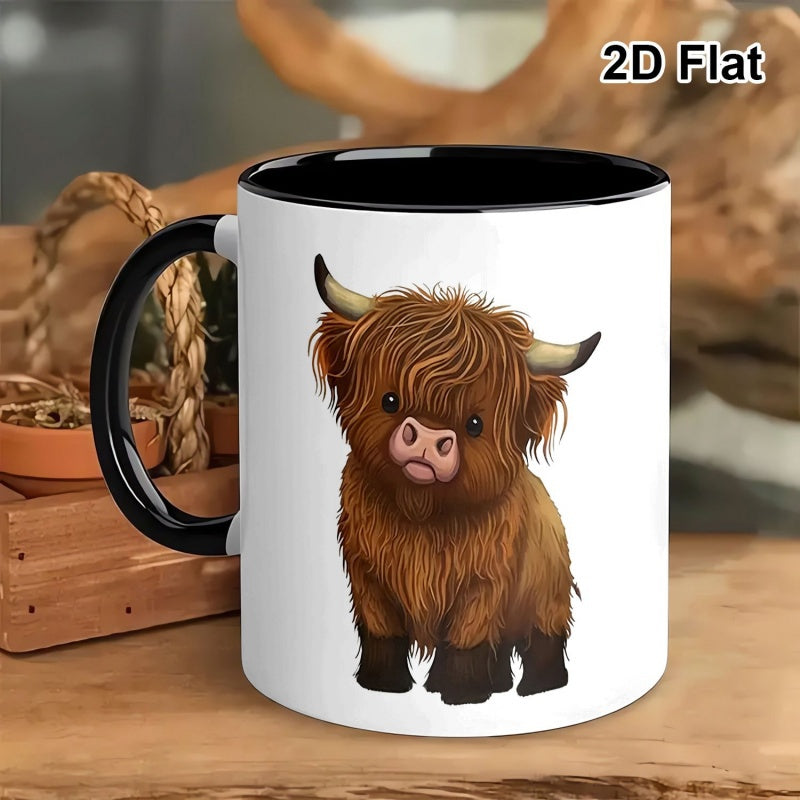 Tailorly Black Accent 11 oz Mug - highland cow illustration