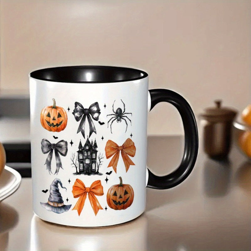 Tailorly Black Accent 11 oz Mug - bat spider web jack o lantern witch hat bats
