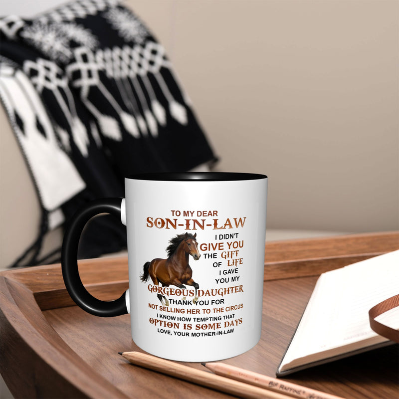 Tailorly Black Accent 11 oz Mug - humorous funny message for son in law