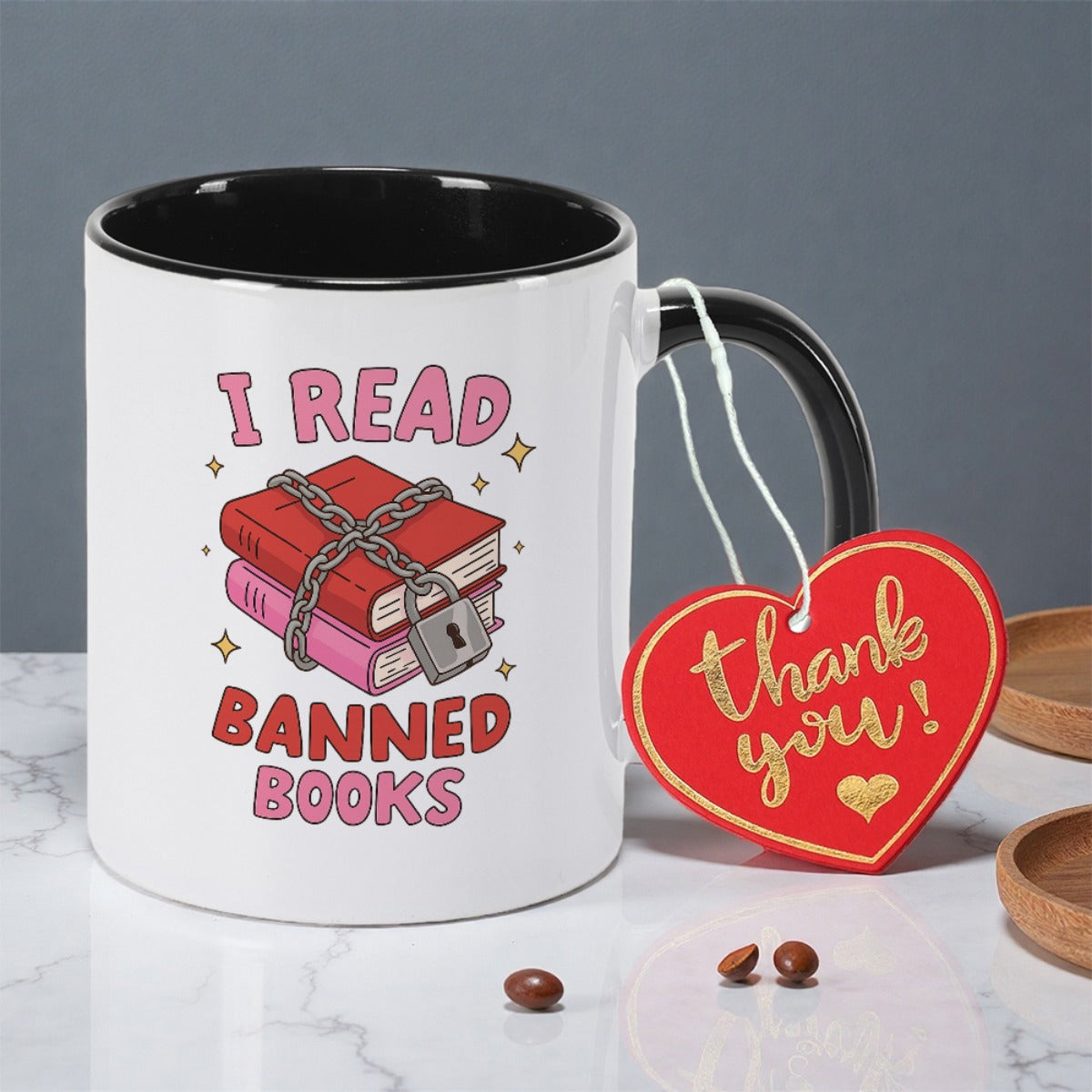 Tailorly Black Accent 11 oz Mug - a message for readers who love literature and stand against censorship