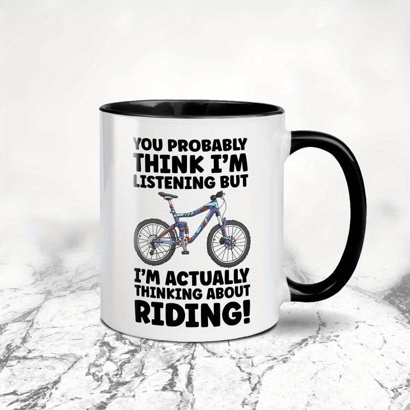 Tailorly Black Accent 11 oz Mug - mountain bike or road bike themed illustration