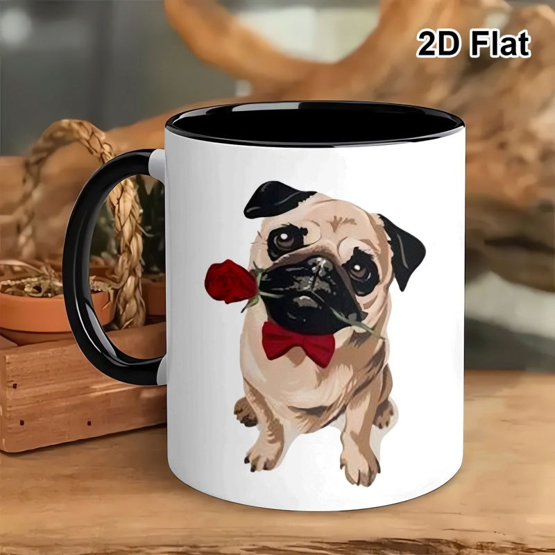 Tailorly Black Accent 11 oz Mug - valentines day pug and rose