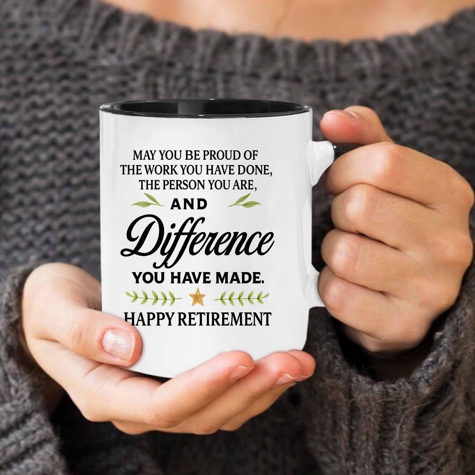 Tailorly Black Accent 11 oz Mug - Happy Retirement with Leaves