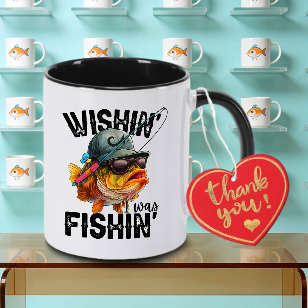 Tailorly Black Accent 11 oz Mug - Fishing Themed Logo