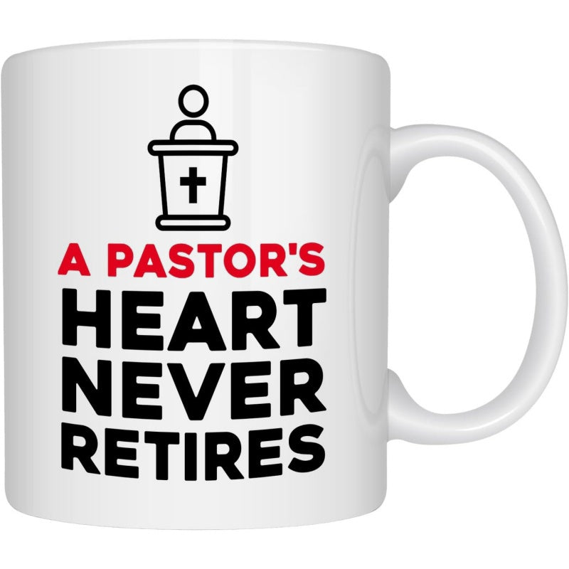 Tailorly White Ceramic 11 oz Mug - A Pastors Heart Never Retires Minimalist Line Art Drawing Representing Spiritual Faith And Dedication Pulpit