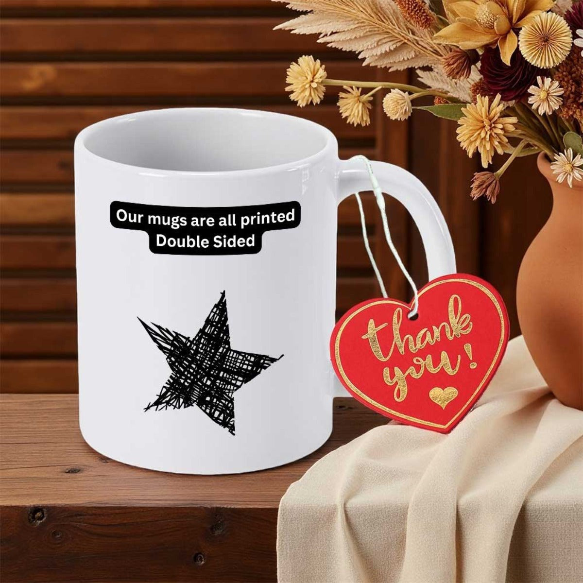 Tailorly White Ceramic 11 oz Mug - Our Mugs Are All Printed Double Sided Rustic Minimalist Hand Drawn Sketchy Textured Black Ink Style Celestial Star