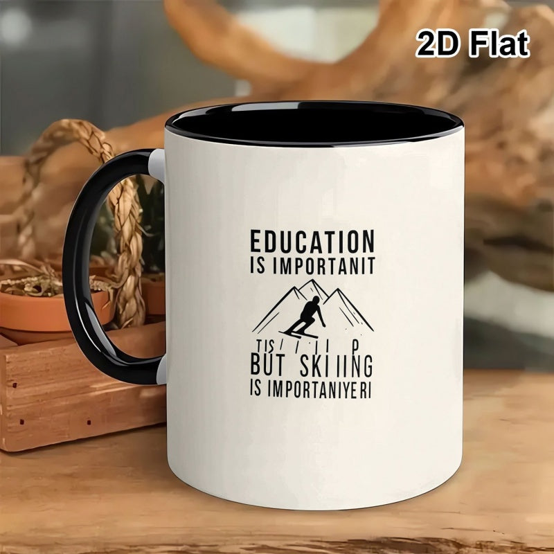 Tailorly Black Accent 11 oz Mug - education is important but skiing is importanter skier graphic black and white