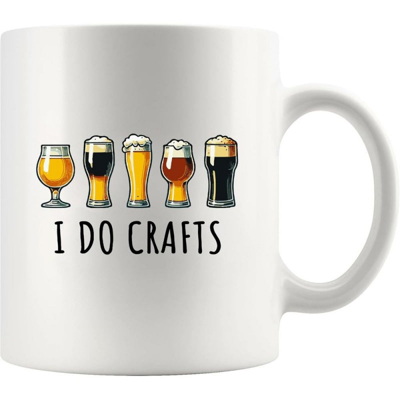 Tailorly White Ceramic 11 oz Mug - I Do Crafts Five Different Styles Of Refreshing Cold Beer With Fluffy White Foam Beer