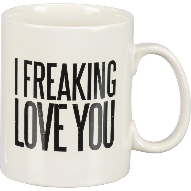 Tailorly White Ceramic 11 oz Mug - I Freaking Love You Tall Condensed Sans Serif Typography With Bold Vertical Emphasis Mug